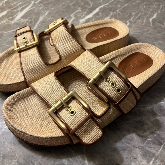 J Crew Marlow Raffia Woven Two Strap Sandals Comfort Minimalist - Picture 1 of 11